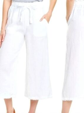 cloth & stone White Linen Wide-Leg Cropped Pants with Tie Waist